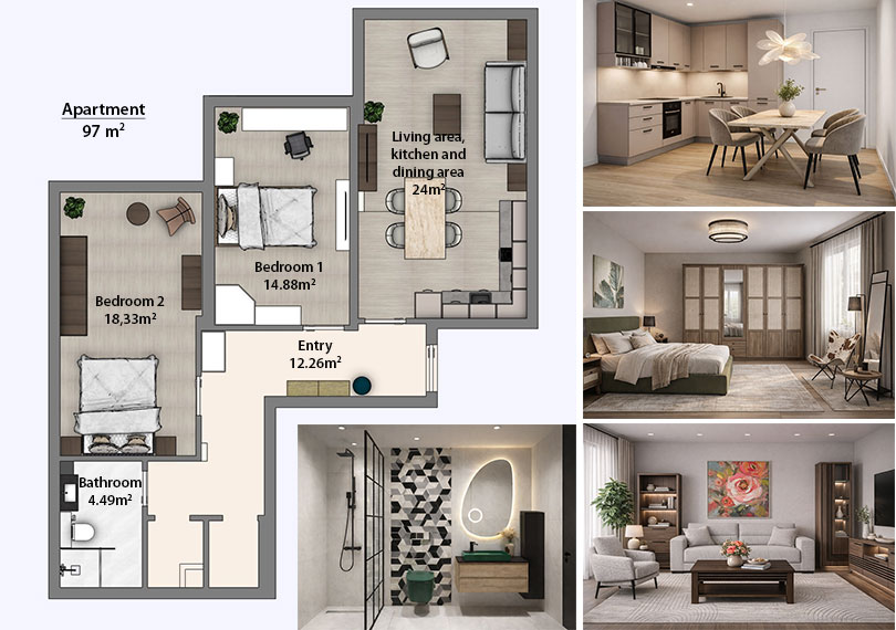 Demo projects for a three-room apartment - Project 2