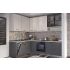 Corner kitchen VANIA, 187x260 cm, anthracite and cashmere fronts, worktop and wall panel - cement