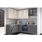 Corner kitchen VANIA, 187x260 cm, anthracite and cashmere fronts, worktop and wall panel - cement