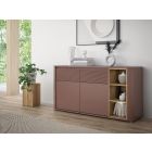 Chest of drawers TWO, terracotta and mauvella oak, LED lighting