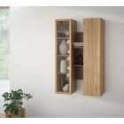 Wall-hung cabinet TWO 85 cm, terracotta and mauvella oak, LED lighting