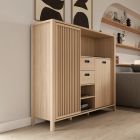 High cabinet TWELVE 150 cm with drawers and sliding door, Riva Oak