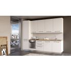 Straight kitchen LINE, 300 cm, white fronts, worktop - cadiz oak, wall panel - white