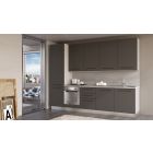 Straight kitchen LINE, 300 cm, dark grey fronts, worktop and wall panel - cement