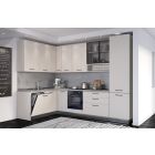 Corner kitchen VANIA, 187x320 cm, cashmere fronts, worktop and wall panel - cement