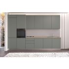 Straight kitchen IRENE, Left, 360 cm, green fronts, cadiz oak worktop and light grey wall panel