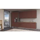 Straight kitchen LINE, 360 cm, rusty red fronts, worktop - cadiz oak, wall panel - anthracite