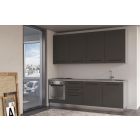Straight kitchen LINE, 240 cm, dark grey fronts, worktop and wall panel - cement