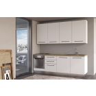 Straight kitchen LINE, 240 cm, white fronts, worktop - cadiz oak, wall panel - white