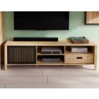 TV cabinet TWELVE 175 cm with drawer and sligind door with slats, Mauvella oak 