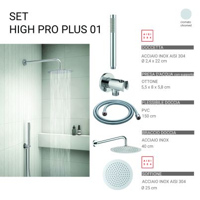 Rond Shower Set GEDY High pro plus 01, 25cm, Chrome