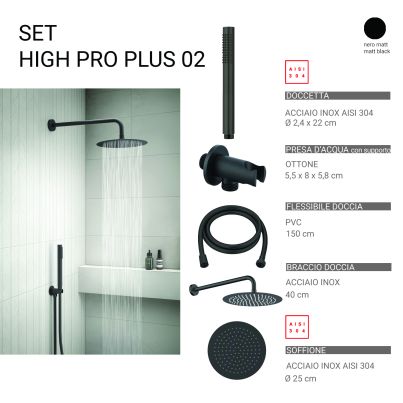 Rond Shower Set GEDY High pro plus 02, 25cm, Matt Black