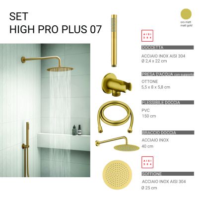 Rond Shower Set GEDY High pro plus 07, 25cm, Matt Gold