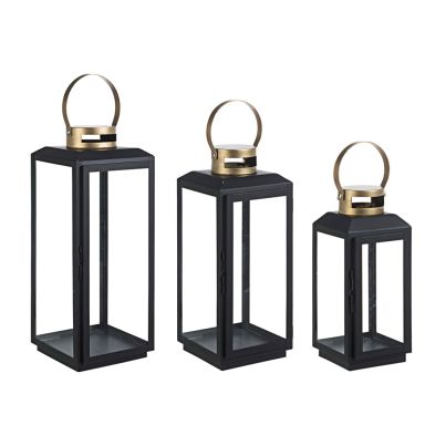 Lantern 3 pcs. CRISSIE 13x12.3x28,5/16.5x15.8x38/21x20x49 cm. black/gold