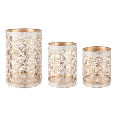 Set of 3 candle holders KALENE 10x12cm/ 12x18cm/ 15x23cm gold/white