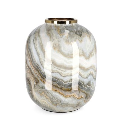 Decorative vase MARSHA 36 cm. wh/grey/gold