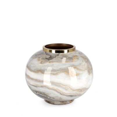 Decorative vase MARSHA 25 cm. wh/grey/gold 28x25cm