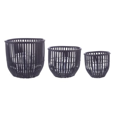 Set of 3 candle holders KENZIE 16x16/20x18/24x22 cm. black