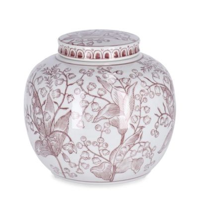CAI ROUNDED RED-WH VASE W-LID H18
