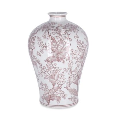 CAI SHAPED RED-WH VASE H32