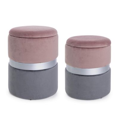 POLINA PINK-GREY SET2 POUF W-CONT.