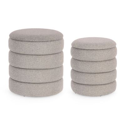 KATERINA L.GREY BOUCLE SET2 STORAGE POUF
