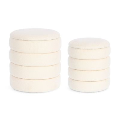 KATERINA WHITE BOUCLE' SET2 STORAGE POUF