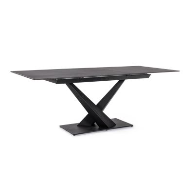 Extendable dining table Johannes, 160-200x90 cm, Black, marble effect