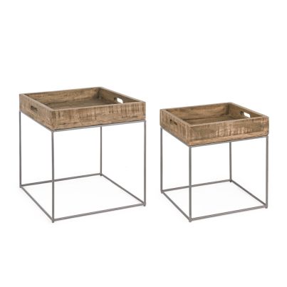 Side coffee tables 2 pcs. NARVIK 34x37x42/47x47x50 cm. brown/grey