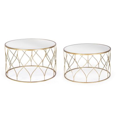 Round coffee tables ELENOR set 2pcs. white/gold