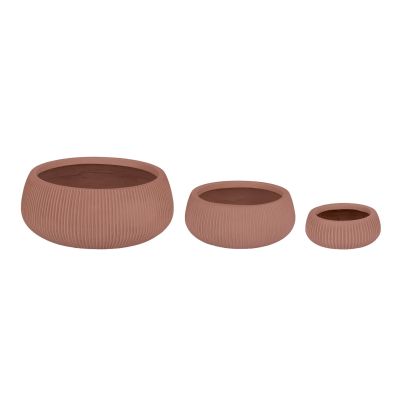 SET3 RIBBED FAT TERRACOT LOW VASE HOLDER