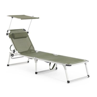 Folding sun lounger with canopy CAYO 58x193x76 cm. dark green