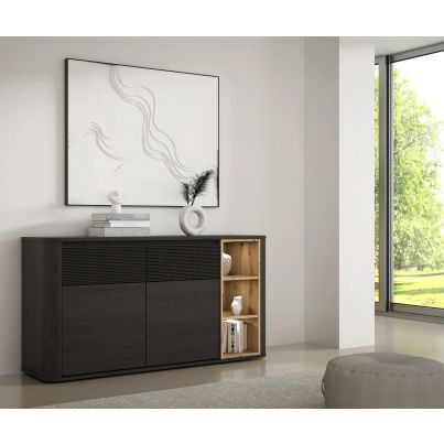 Chest of drawers TWO, cabezone oak and artisan oak, LED lighting