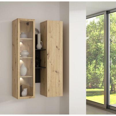 Wall-hung cabinet TWO 85 cm, artisan oak and cabezone oak, LED lighting