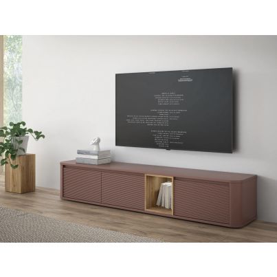 TV cabinet TWO 215 cm, terracotta and mauvella oak, LED lighting