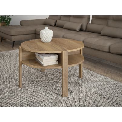 Round coffee table with shelf 75x75 cm TWO, mauvella oak