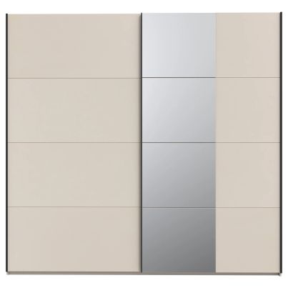 Wardrobe ELEVEN with sliding doors and mirror 220 cm, sand + Basket for clothes + Shelves