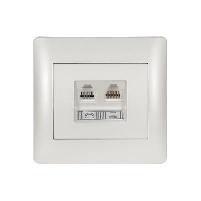 RHYME phone socket + computer socket white metallic