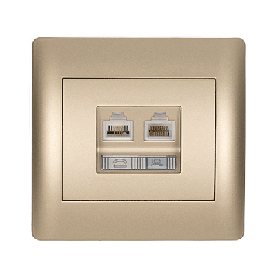 RHYME phone socket + computer socket champagne metallic