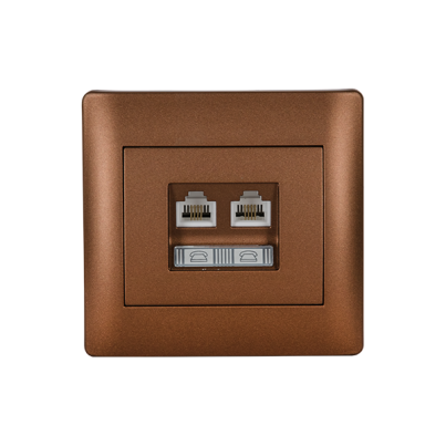 RHYME phone socket + computer socket coffee metallic