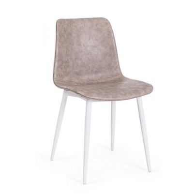 KYRA BEIGE VINTAGE PU WHITE FRAME CHAIR