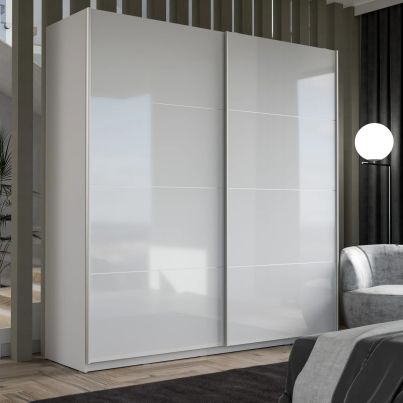 Wardrobe EIGHT with sliding doors 180 cm, White gloss