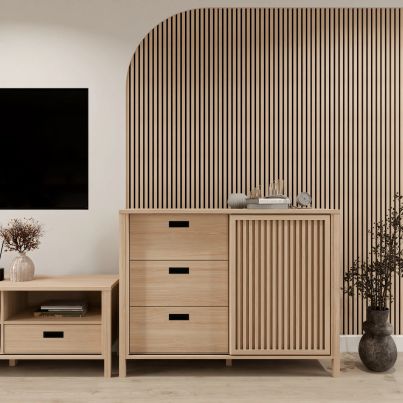 Chest TWELVE with drawers and sliding door 120 cm, Riva Oak