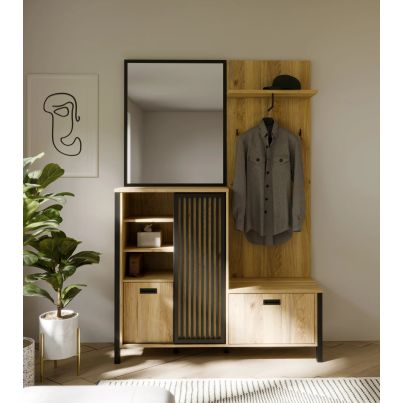 Hallway set TWELVE 132 cm with drawers, mirror and hangers, Mauvella oak