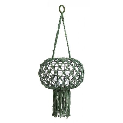 MACRAME GREEN HANGING LANTERN H70
