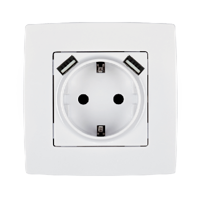 CITY german type socket with screw+ 2 USB white