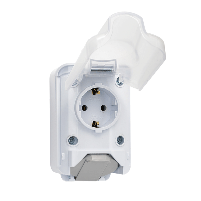 German type socket- double 16A 250V white, IP44 