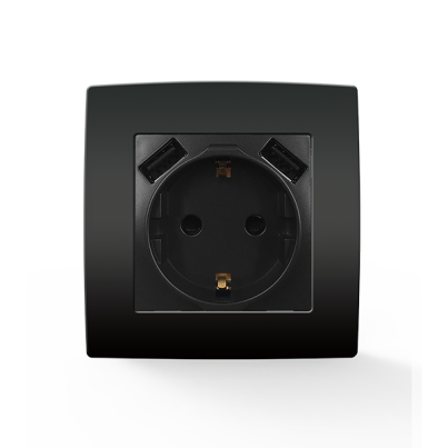 CITY german type socket with screw+ 2 USB anthracite