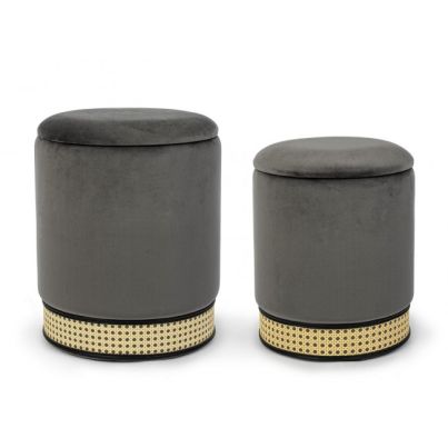 MILENA DARK GREY SET2 STORAGE POUF