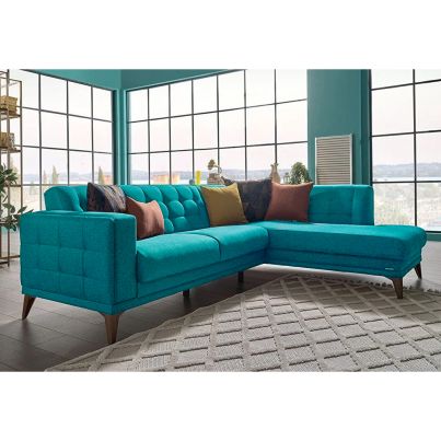 Corner sofa with left armrest RIVOLI 196x257x80cm turquoise